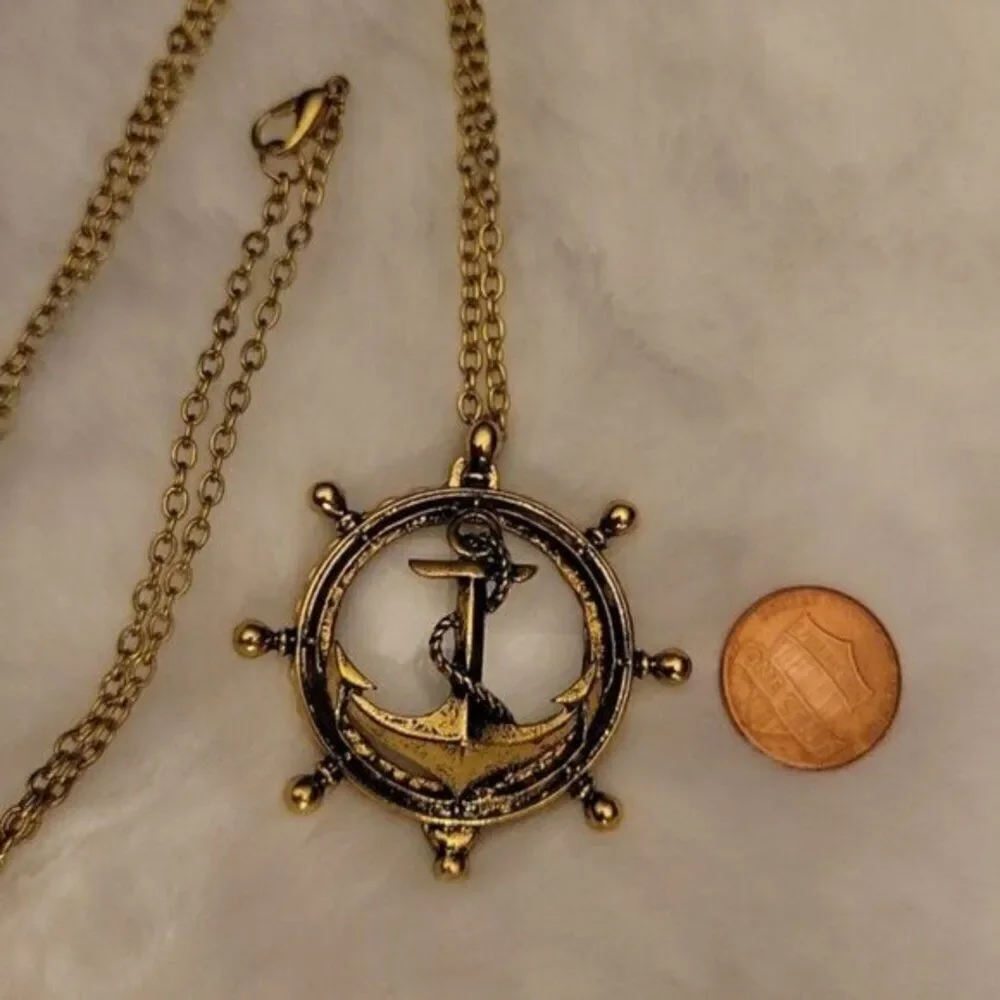 Anchor Pendant With Long Necklece Magnifying glass jewelry loupe